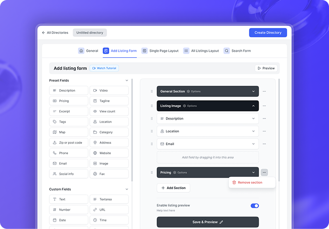 Directorist listing form builder interface